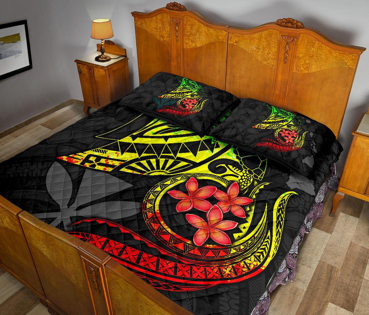 Hawaiian Polynesian Quilt Bed Set - Kanaka Maoli & Reggae Manta Ray Turtle Tentacle - Polynesian Pride