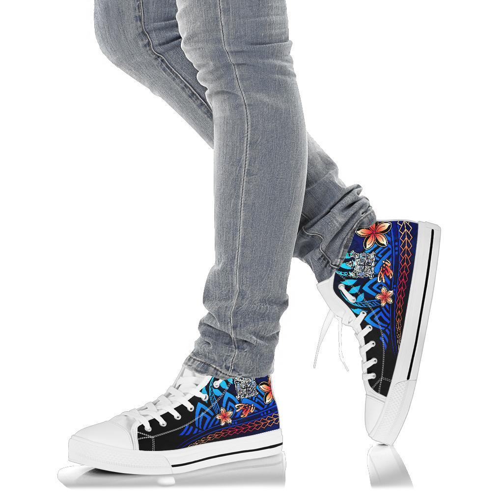 Fiji High Top Shoes Blue - Vintage Tribal Mountain Crest - Polynesian Pride