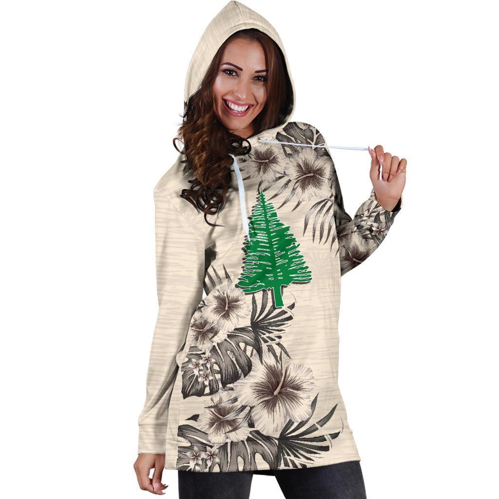 Norfolk Island Hoodie Dress - Norfolk Island Flag & Beige Hibiscus - Polynesian Pride