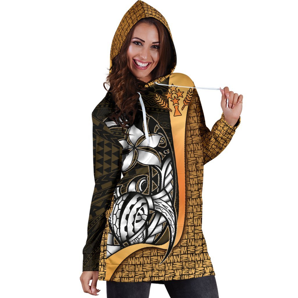 Kosrae Micronesian Women's Hoodie Dress Gold - Turtle With Hook - Polynesian Pride
