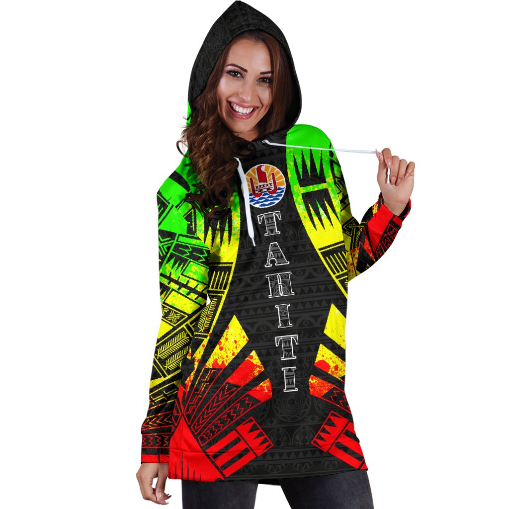 Tahiti Hoodie Dress - Polynesian Tattoo Reggae - Polynesian Pride