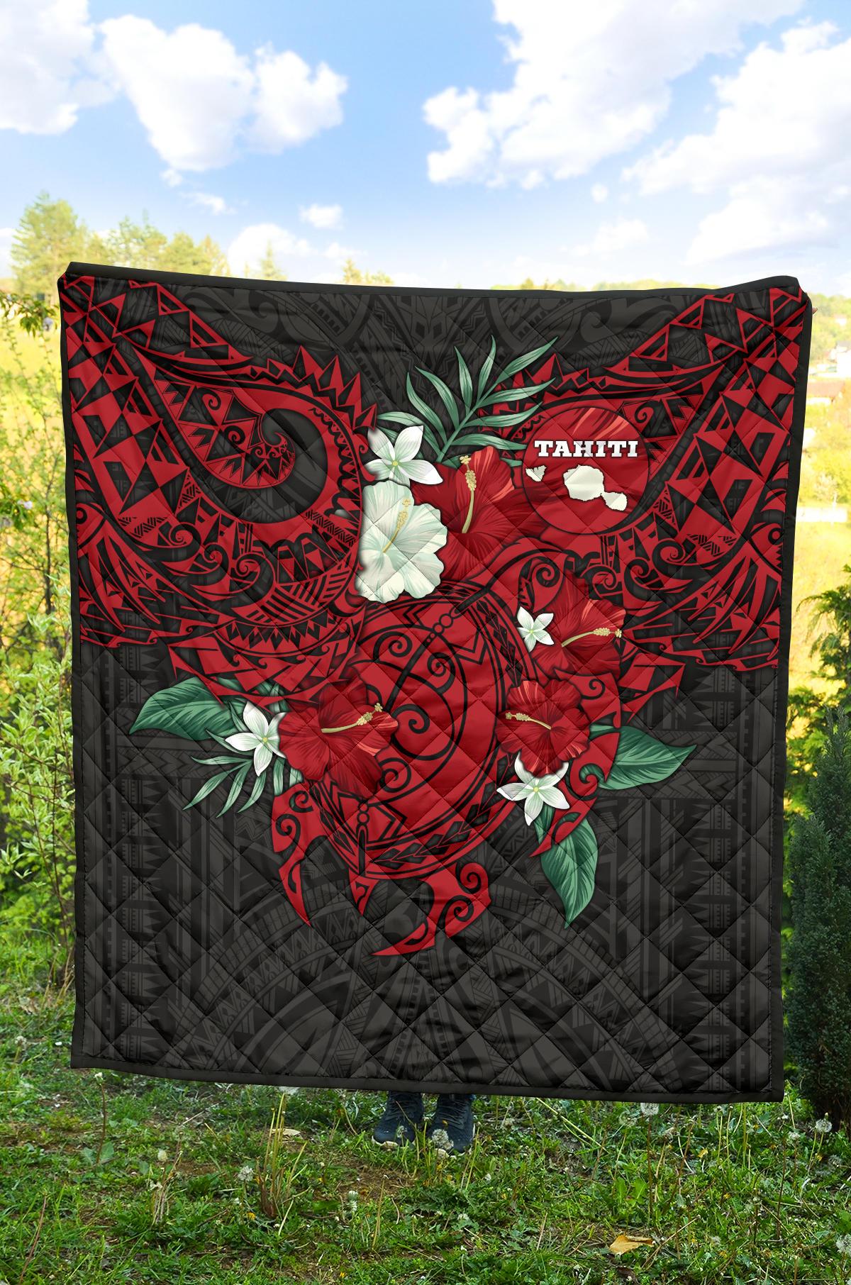 Tahiti Polynesian Premium Quilt - Hibiscus and Sea Turtle (Red) - Polynesian Pride