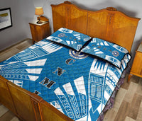 Northern Mariana Islands Quilt Bed Set - Northern Mariana Islands Seal & Polynesian White Tattoo Style - Polynesian Pride