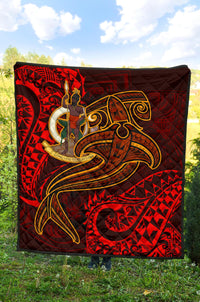 Vanuatu Polynesian Premium Quilt - Red Shark Polynesian Tattoo - Polynesian Pride