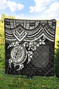 Fiji Polynesian Premium Quilt - Fiji Flag & White Turtle Hibiscus - Polynesian Pride