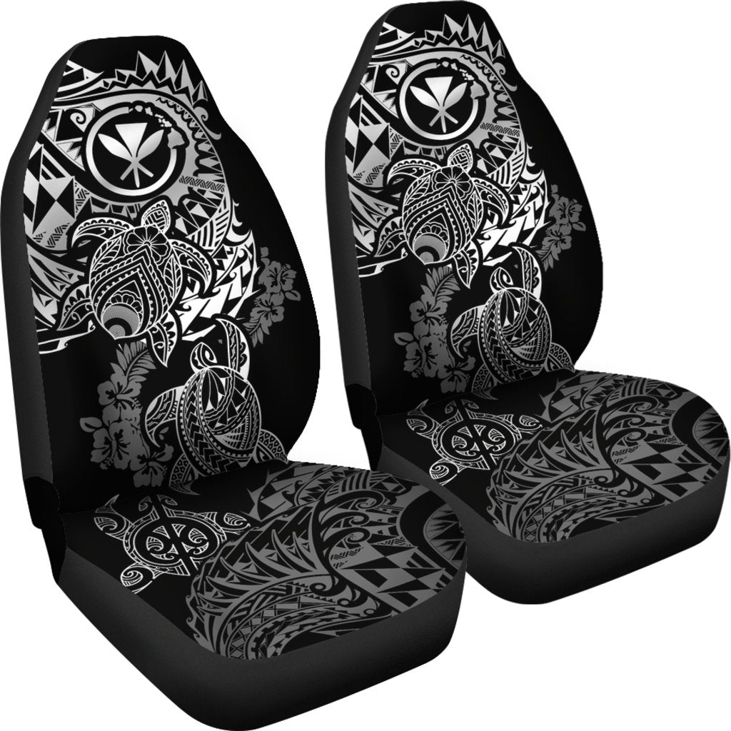 Hawaii Polynesian Seat Covers - Kanaka Maoli Turtle Tattoo Gray Hibiscus Turtle Flowing - Polynesian Pride