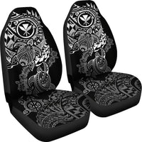 Hawaii Polynesian Seat Covers - Kanaka Maoli Turtle Tattoo Gray Hibiscus Turtle Flowing - Polynesian Pride