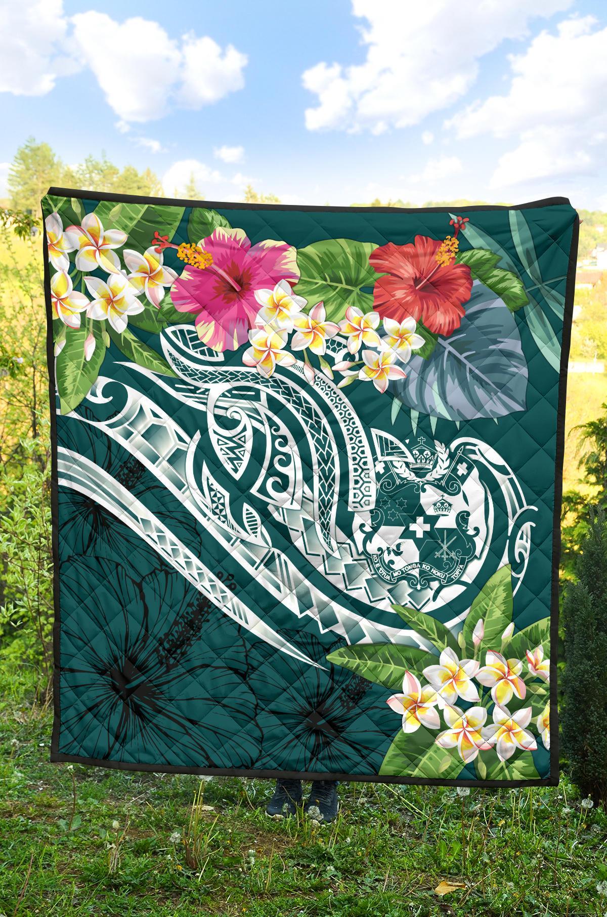 Tonga Polynesian Premium Quilt - Summer Plumeria (Turquoise) - Polynesian Pride