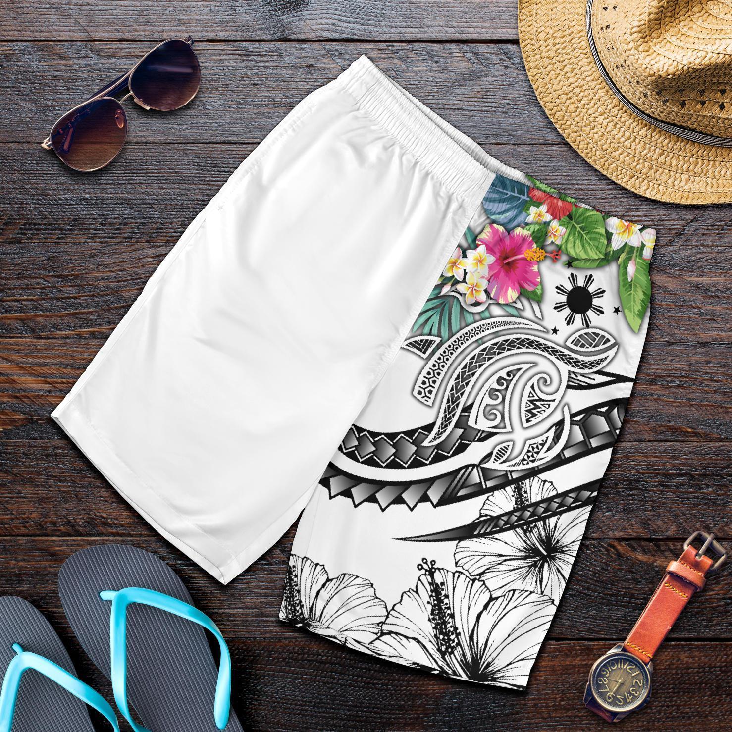 The Philippines Men's Shorts - Summer Plumeria (White) White - Polynesian Pride