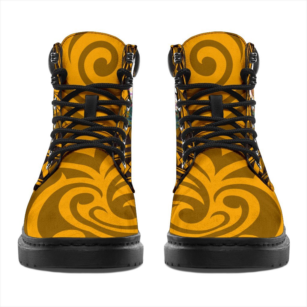 Hawai All Season Boots - Kanaka Maoli With Hibiscus On Polynesian Patterns (Yellow) - Polynesian Pride