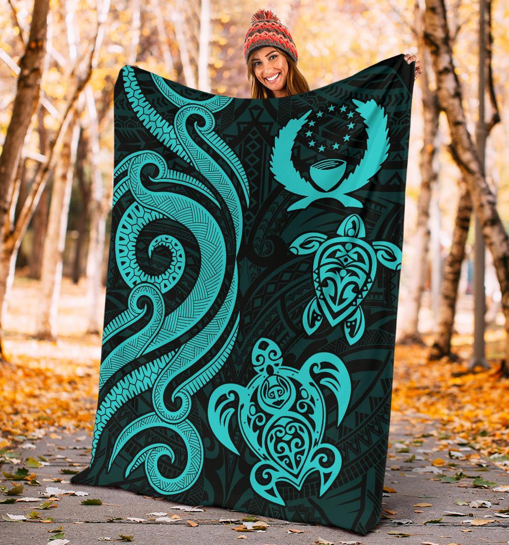 Pohnpei Micronesian Premium Blanket - Turquoise Tentacle Turtle - Polynesian Pride