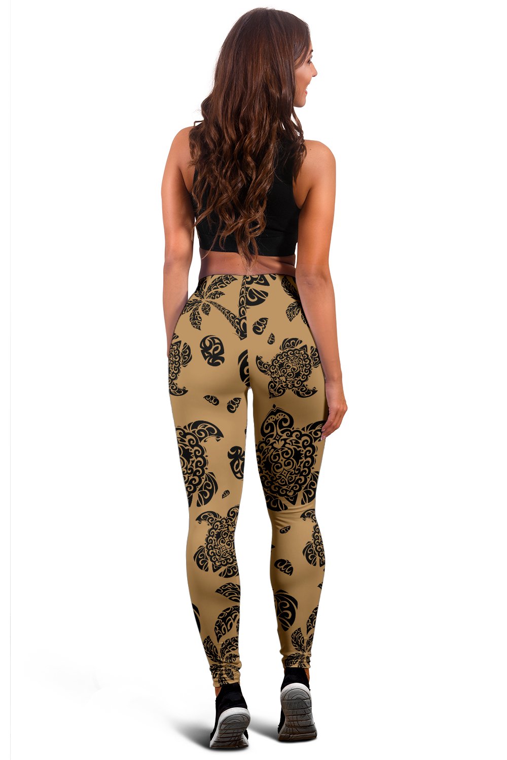 Polynesian Turtle Palm And Sea Pebbles Gold Hawaii Women's Leggings AH - Polynesian Pride