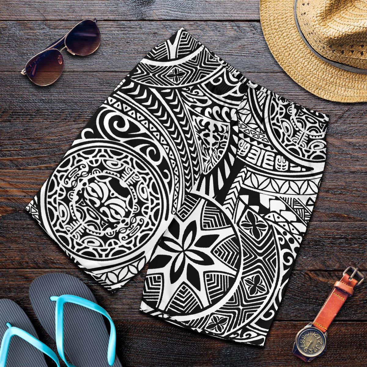 Polynesian Hawaiian Style Tribal Tattoo White Men's Short - Polynesian Pride