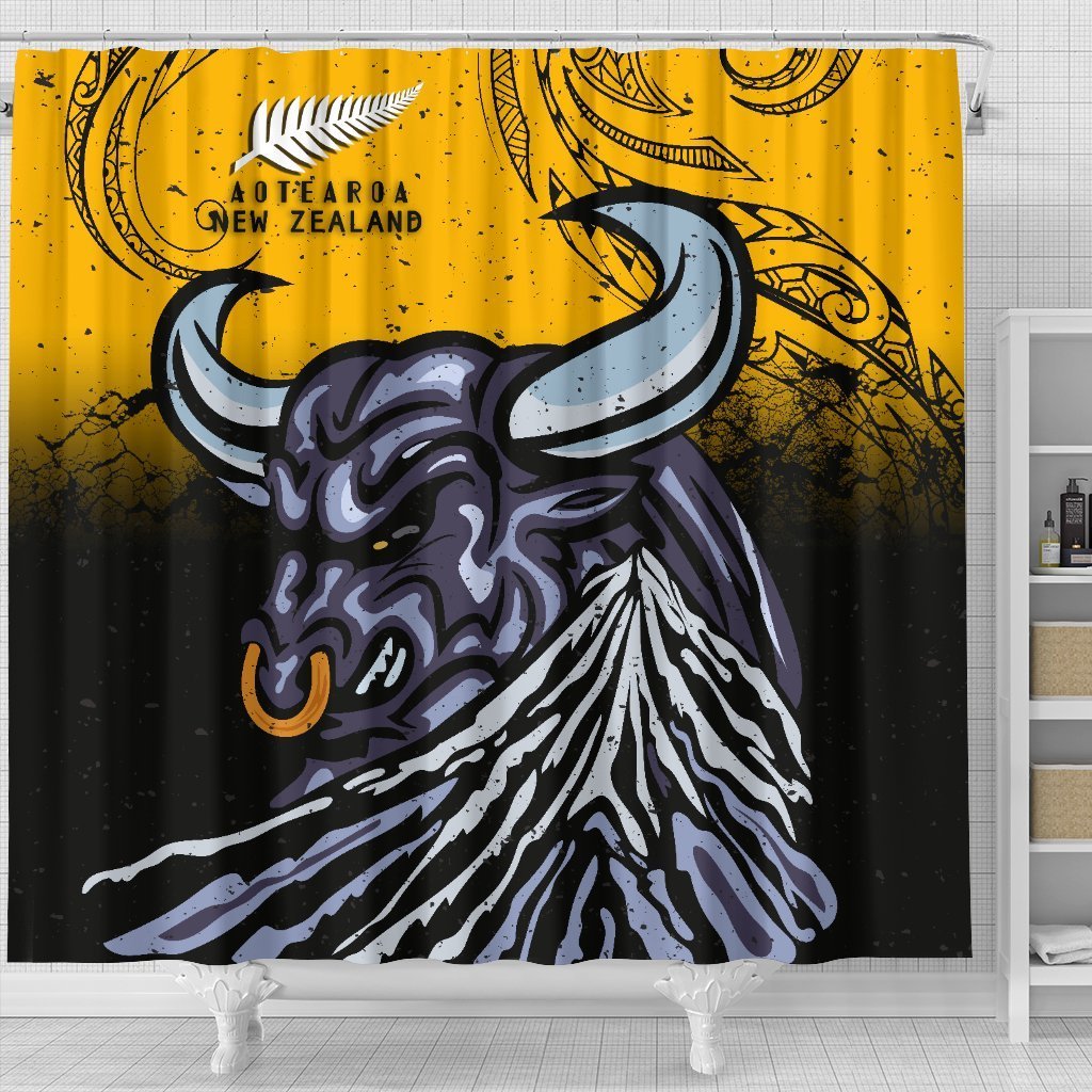 New Zealand Maori Shower Curtain Taranaki Bull - Polynesian Pride