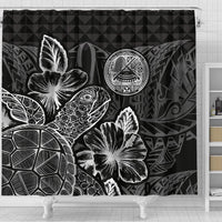 American Samoa Shower Curtain Turtle Hibiscus Black - Polynesian Pride