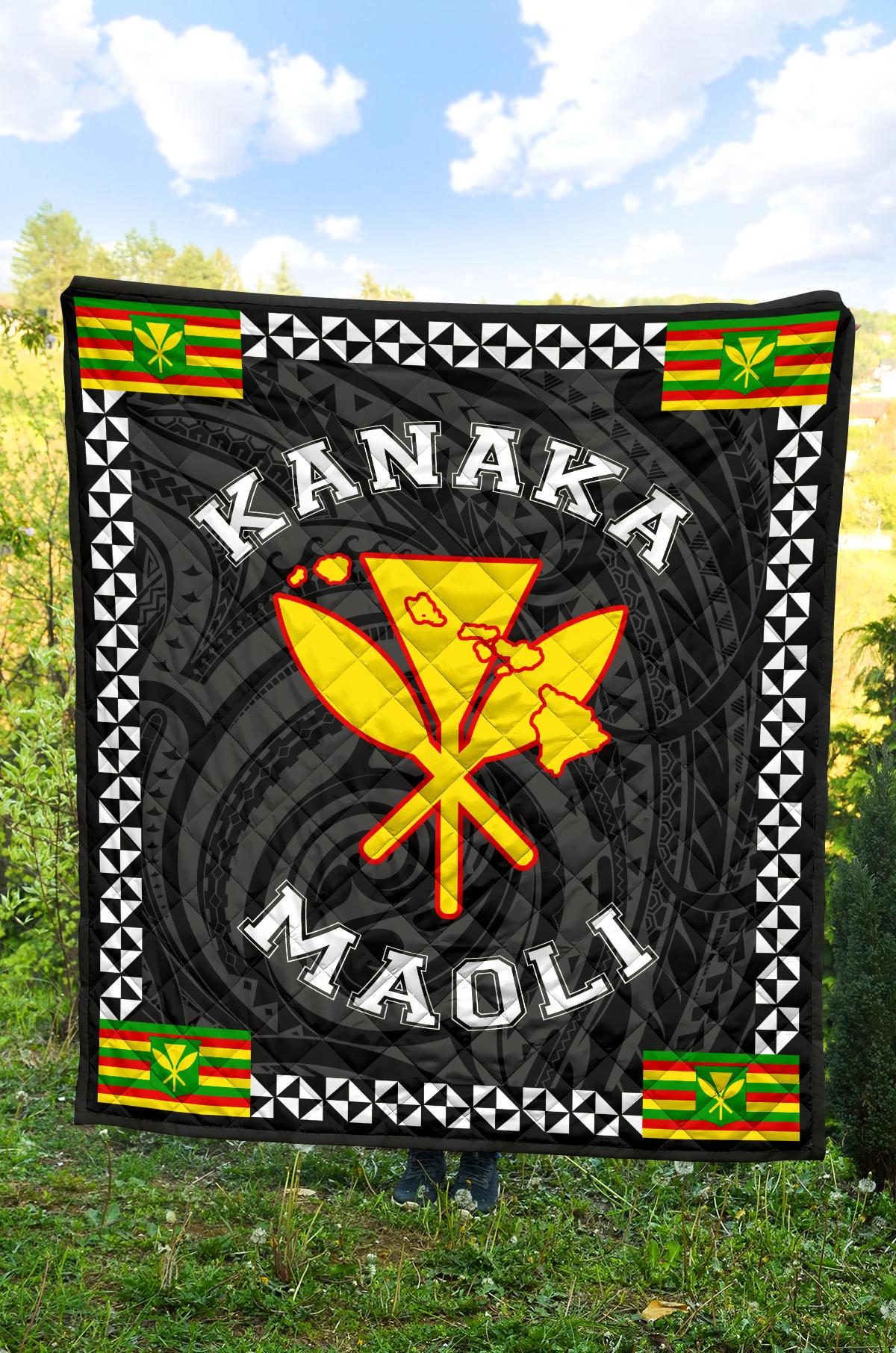 Kanaka Maoli Flag Polynesian Premium Quilt White - Love Style - Polynesian Pride