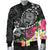 American Samoa Polynesian Men's Bomber Jacket - Turtle Plumeria (Black) - Polynesian Pride