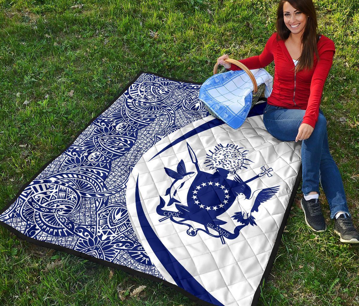 Cook Islands Coat Of Arms Polynesian Premium Quilt - Circle Style - 05 - Polynesian Pride
