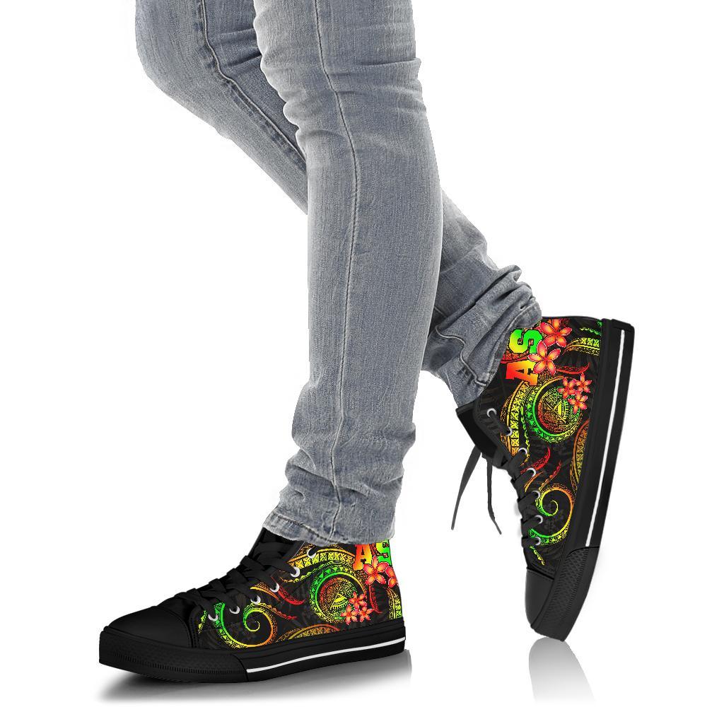 American Samoa Polynesian High Top Shoes - Reggae Plumeria - Polynesian Pride