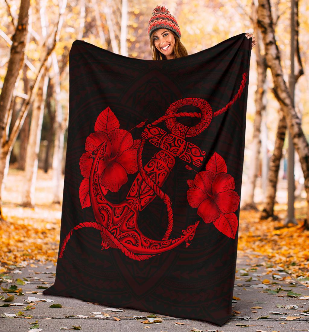Anchor Red Poly Tribal Premium Blanket - Polynesian Pride