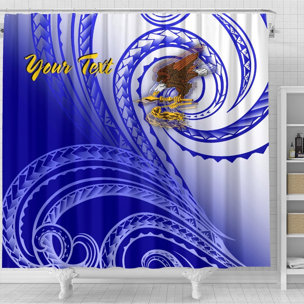 American Samoa Polynesian Custom Personalised Personalized Shower Curtain - Bald Eagle (Blue) - Polynesian Pride