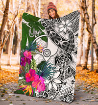 Yap Premium Blanket White - Turtle Plumeria Banana Leaf - Polynesian Pride