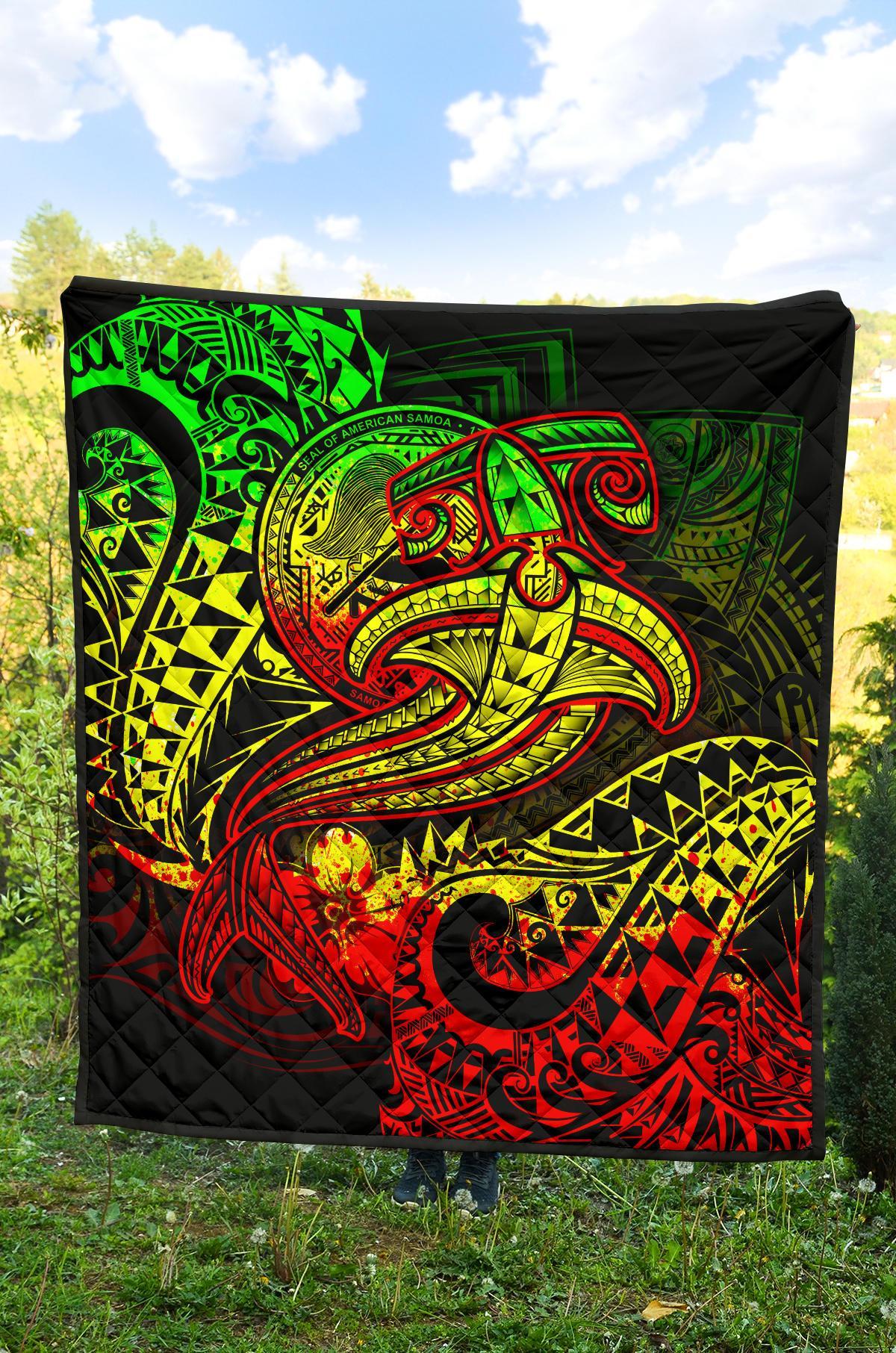 American Samoa Premium Quilt - Reggae Shark Polynesian Tattoo - Polynesian Pride