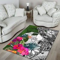 Yap Area Rug White - Turtle Plumeria Banana Leaf - Polynesian Pride