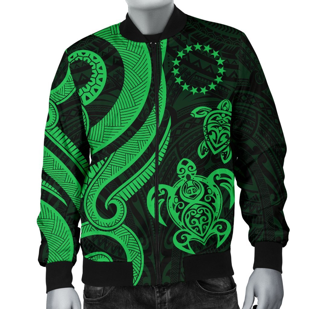 Cook Islands Men's Bomber Jacket - Green Tentacle Turtle - Polynesian Pride