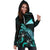 Tokelau Polynesian Hoodie Dress - Turtle With Blooming Hibiscus Turquoise - Polynesian Pride