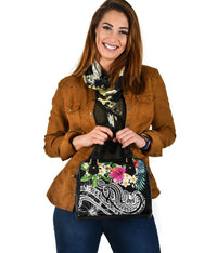 Tahiti Polynesian Shoulder Handbag - Summer Plumeria (Black) - Polynesian Pride