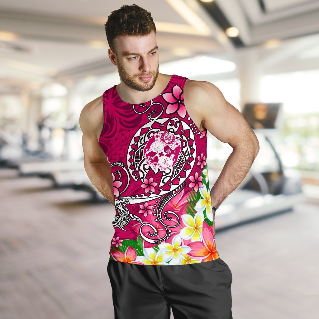 Tonga Men's Tank Top - Turtle Plumeria (Pink) Pink - Polynesian Pride