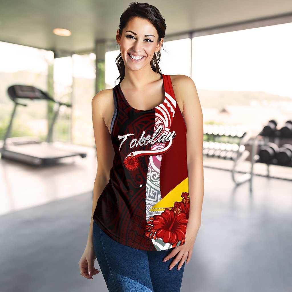 Tokelau Polynesian Women's Racerback Tank - Coat Of Arm With Hibiscus - Polynesian Pride