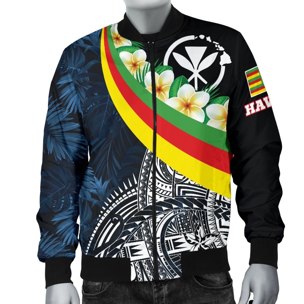 Polynesian Hawaii Men's Bomber Jacket - Kanaka Maoli With Plumeria Style - Polynesian Pride