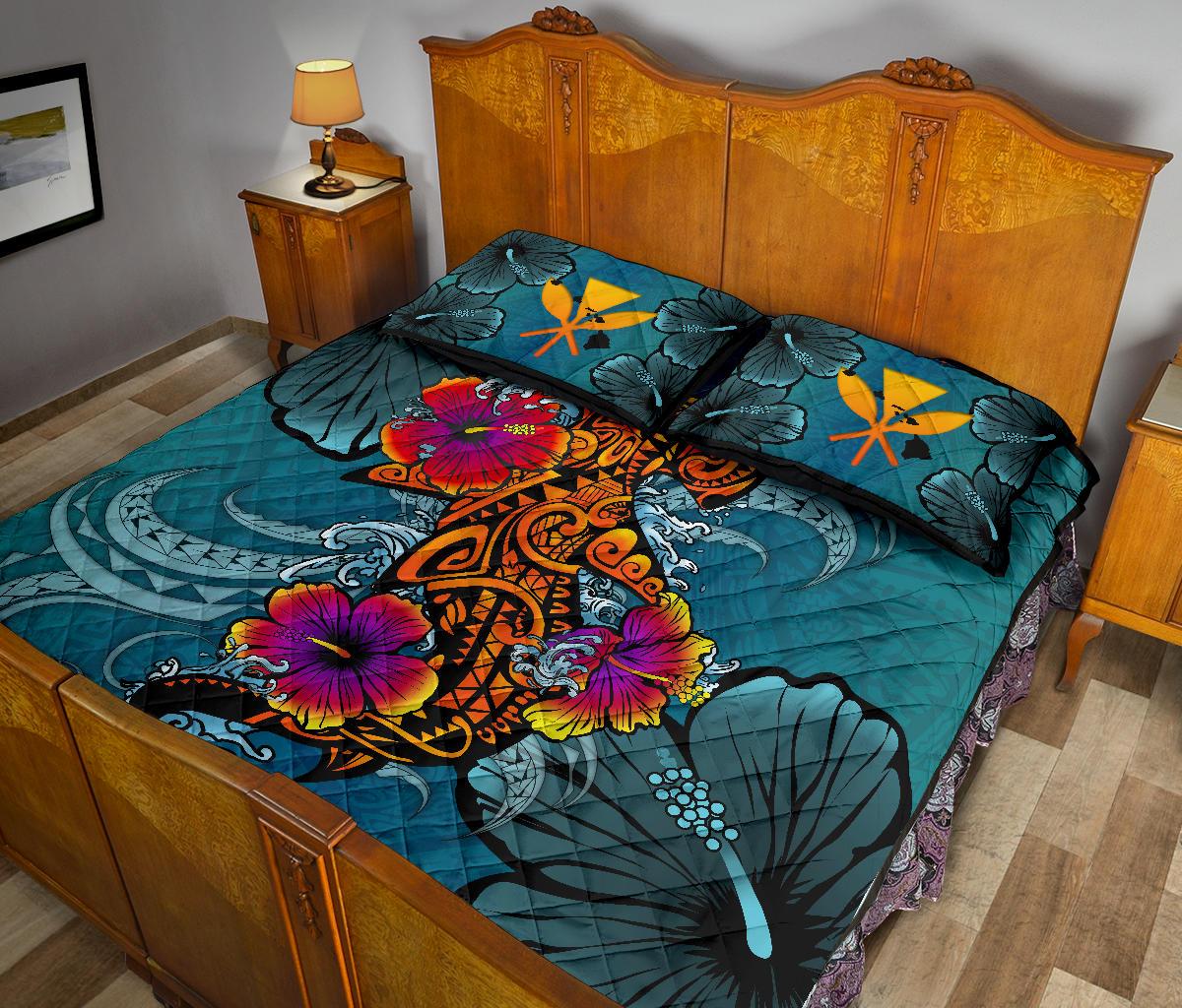 Kanaka Maoli (Hawaiian) Quilt Bed Set - Polynesian Hammerhead Shark Hibiscus - Polynesian Pride