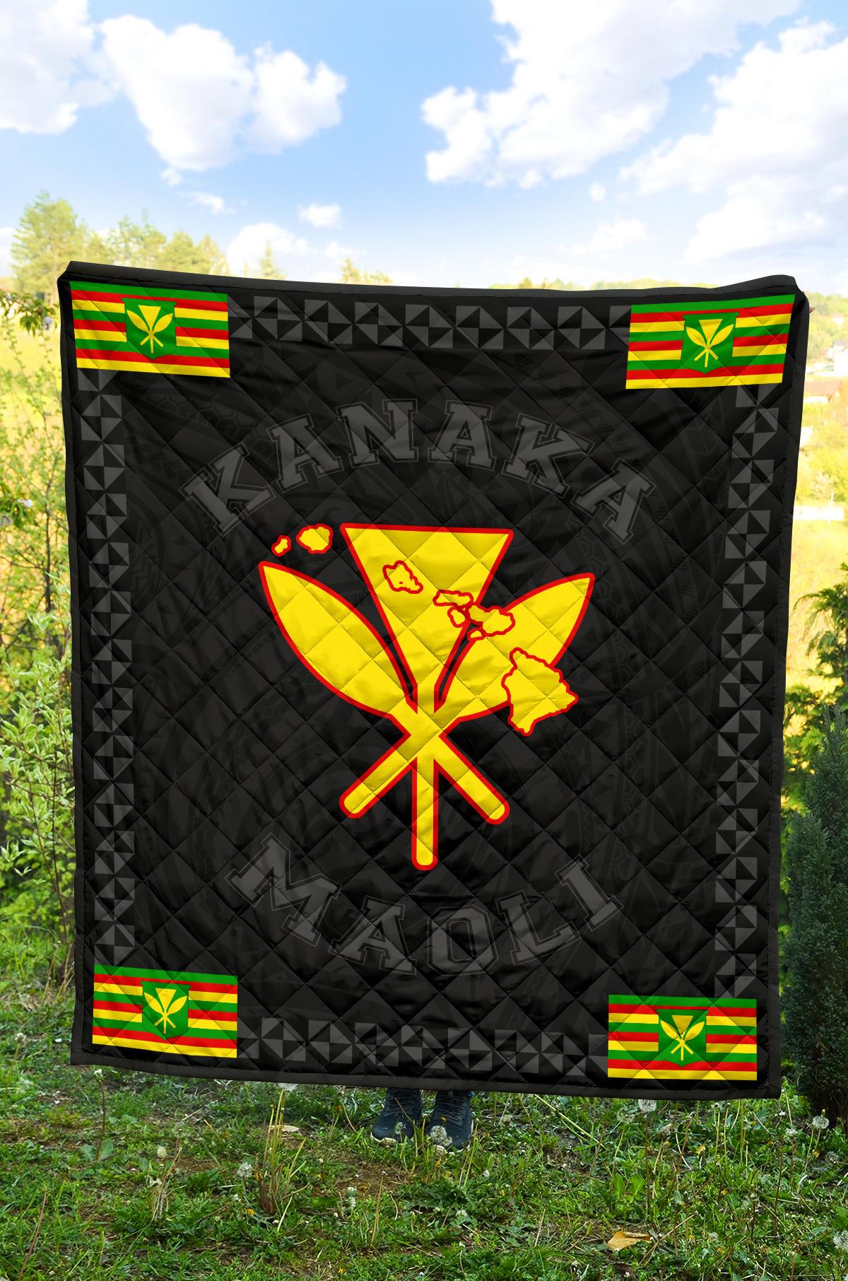 Kanaka Maoli Flag Polynesian Premium Quilt Gray - Love Style - Polynesian Pride