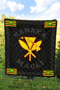 Kanaka Maoli Flag Polynesian Premium Quilt Gray - Love Style - Polynesian Pride