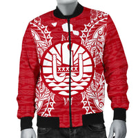 French Polynesia Polynesian Men's Bomber Jacket Map Red White - Polynesian Pride