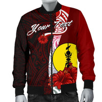 New Caledonia Polynesian Custom Personalised Men's Bomber Jacket - Coat Of Arm With Hibiscus - Polynesian Pride