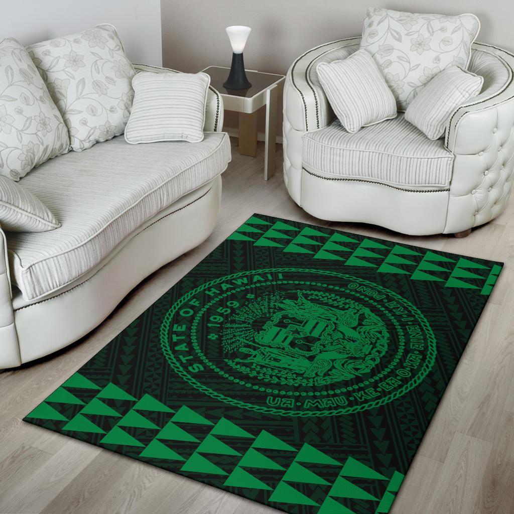 Kakau Seal Of Hawaii Polynesian - Green Rug - Polynesian Pride