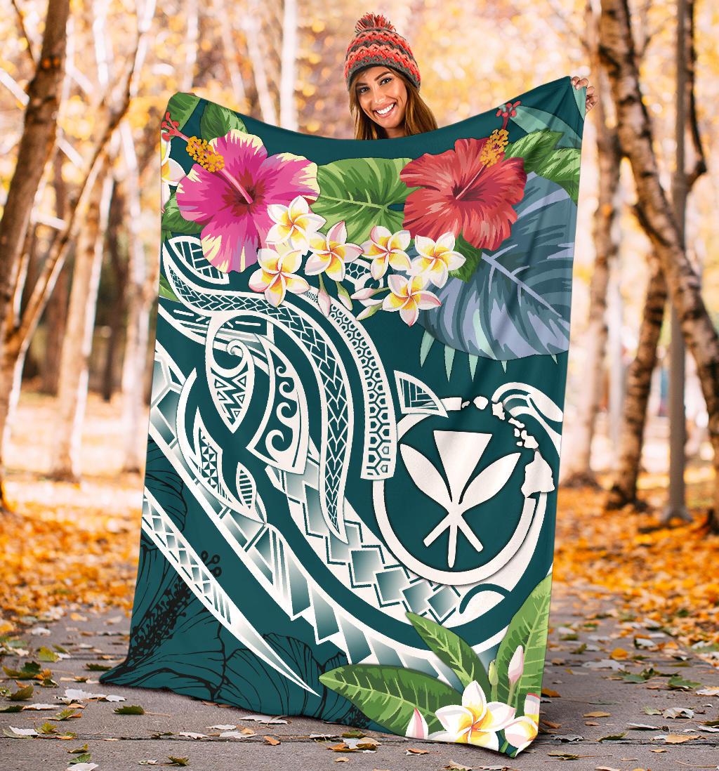 Polynesian Hawaii Kanaka Maoli Premium Blanket - Summer Plumeria - Polynesian Pride