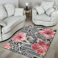 Polynesian Area Rug - Pink Hibiscus Flower With Hawaiian Tribal Motifs - Polynesian Pride