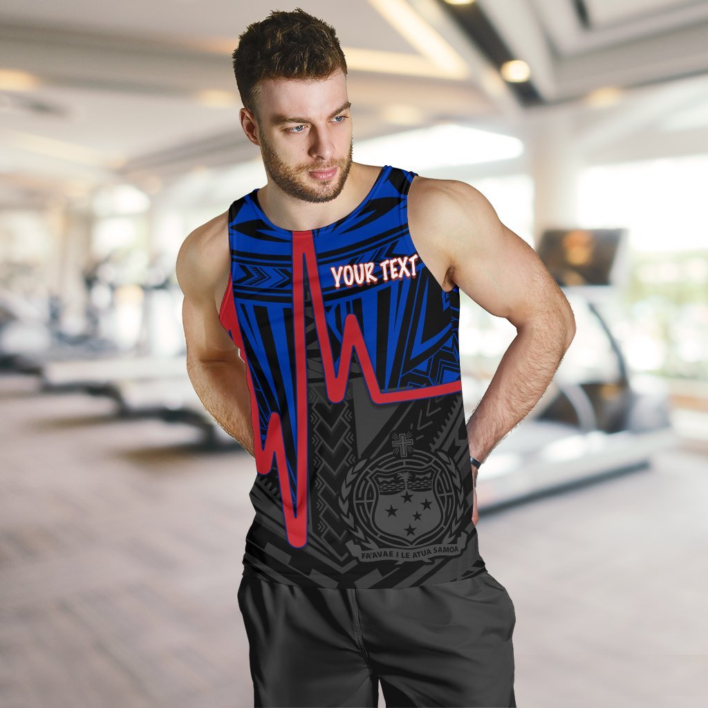 Samoa Personalised Men's Tank Top - Samoa Seal With Polynesian Patterns In Heartbeat Style (Blue) - Polynesian Pride