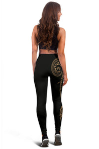 Hawaii State Tattoo Swirly Gold Polynesian Women's Leggings - Polynesian Pride