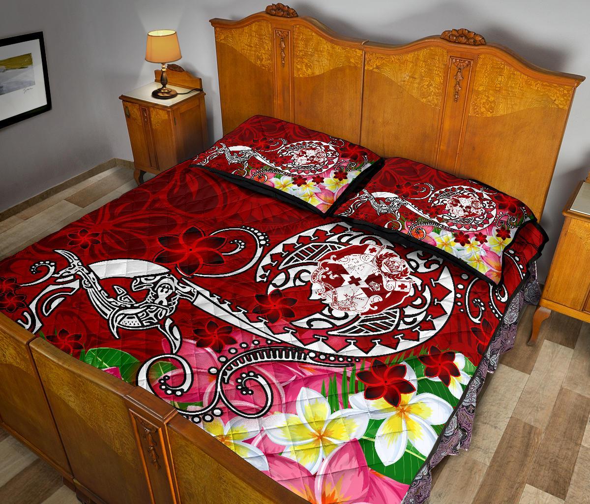 Tonga Quilt Bed Set - Turtle Plumeria (Red) - Polynesian Pride