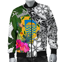 Tuvalu Men's Bomber Jacket White - Turtle Plumeria Banana Leaf - Polynesian Pride