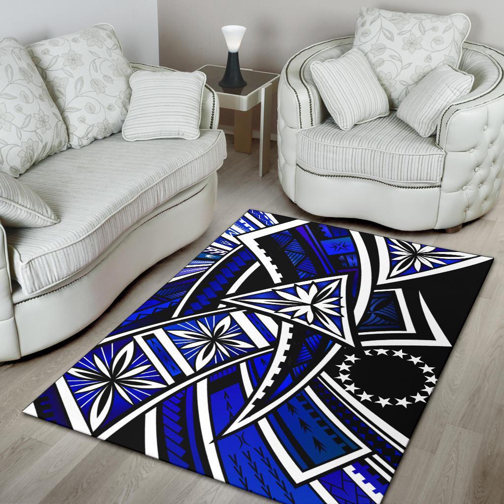 Cook Islands Area Rug - Tribal Flower Special Pattern Blue Color - Polynesian Pride