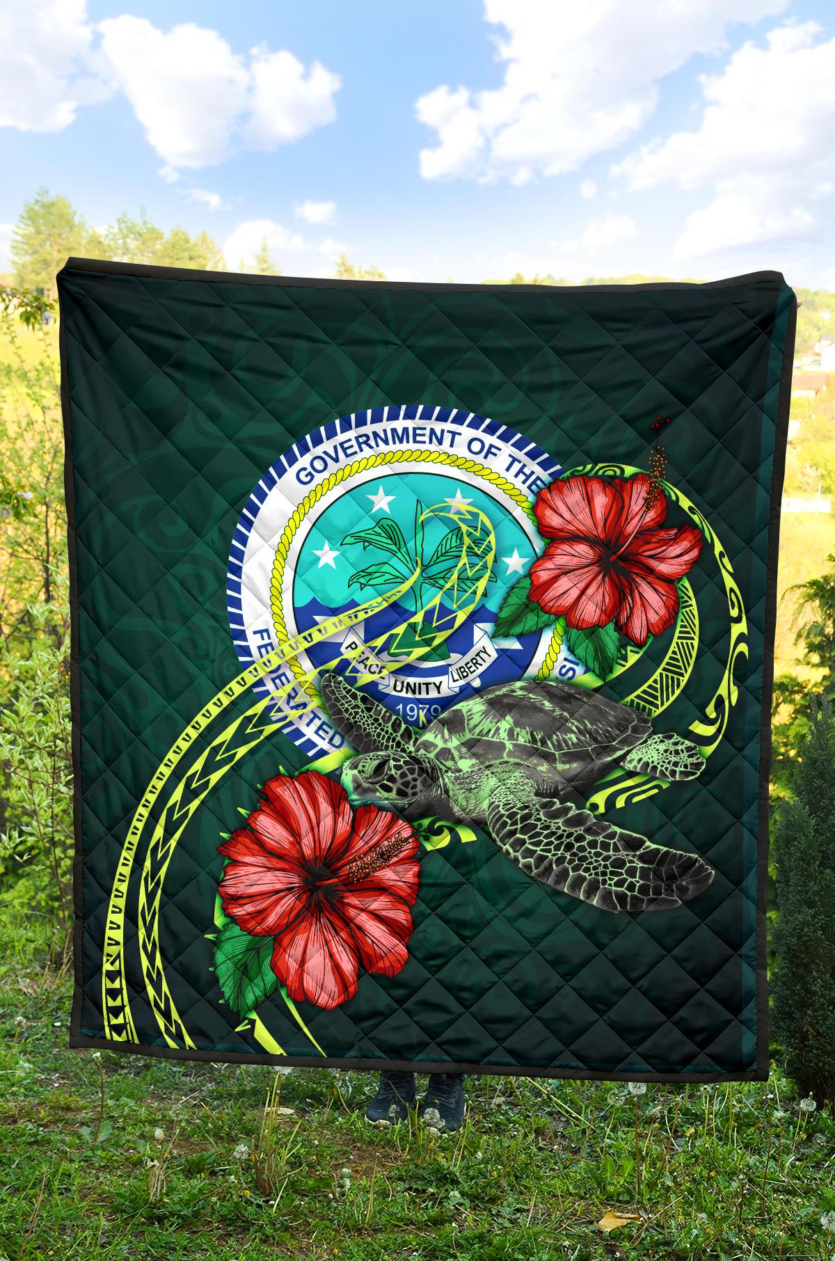 Federated States of Micronesia Premium Quilt - Green Turtle Hibiscus - Polynesian Pride