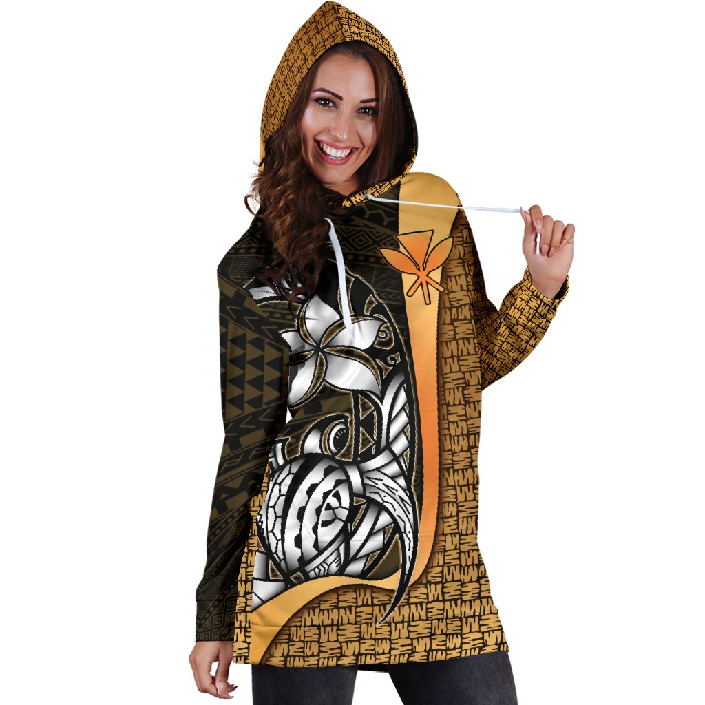 Polynesian Hawaii Hoodie Dress Gold - Turtle with Hook - Polynesian Pride