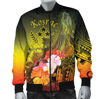 Kosrae Men's Bomber Jacket - Humpback Whale with Tropical Flowers (Yellow) - Polynesian Pride